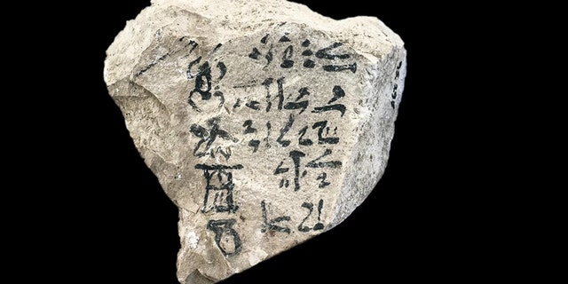 One side of the inscribed 3,400-year-old piece of pottery may show an ancient forerunner to our alphabet sequence. Credit: copyright Nigel Strudwick. No reproduction without permission