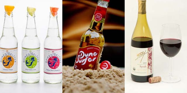 Spiked Seltzer (left) offers customers looking for a “healthier” buzz; DuneSurfer Desert Beer (center) has a 2 percent ABV and 60 calories; Frey Vineyards (right) launched the nation’s first organic wine.