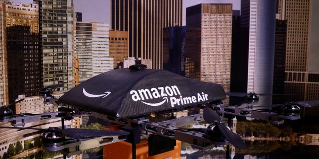 File photo: An Amazon Prime Air Flying Drone is displayed during the 'Drones: Is the Sky the Limit?' exhibition at the Intrepid Sea, Air & Space Museum in New York City, U.S., May 9, 2017. (REUTERS/Brendan McDermid)