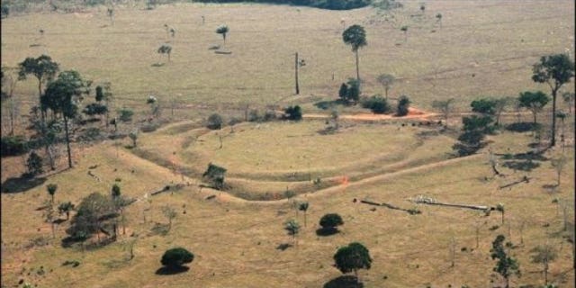 An aerial photo of one of the structures at the Jacó Sá site in Brazil's Mato Grosso state.