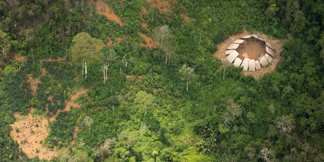 Uncontacted Indians' yano in the Yanomami indigenous reserve. (© Guilherme Gnipper Trevisan/FUNAI/Hutukara)