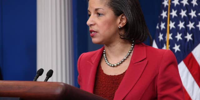 U.S. Ambassador to the United Nations Susan Rice addresses Libya violence at the White House Monday. (Fox News Photo)