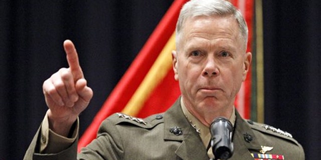 Dec. 1, 2010: Marine Corps Commandant Gen. James Amos speaks at the Marine Corps Barracks in Washington.