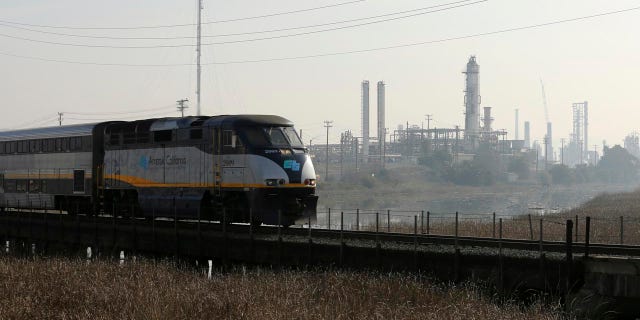 A Capitol Corridor train rolls through Martinez, California in Feb. 2015. Officials say there has been an increase in the homeless population along the rail corridor recently that's impacting operations.