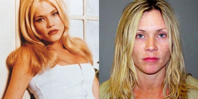 Amy Locane-Bovenizer on "Melrose Place' and in her booking photo. (FOX/AP)