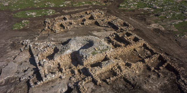 Aerial view of a 2,700-year-old farmstead with 24 rooms near Rosh Ha'ayin, Israel.