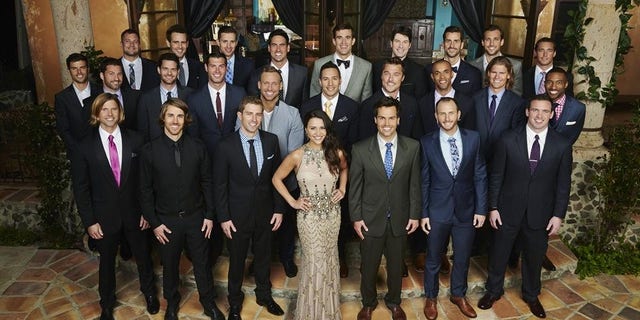 Andi Dorfman, 26, poses with the suitors from "The Bachelorette."