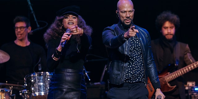 Andra Day, left, and Common performs during the "People's State of the Union" event at The Town Hall in New York, Monday, Jan. 29, 2018.