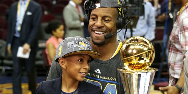 CLEVELAND, OH - JUNE 16: Andre Iguodala #9 of the Golden State Warriors appears on NBA TV after winning Game Six of the 2015 NBA Finals against the Cleveland Cavaliers on June 16, 2015 at Quicken Loans Arena in Cleveland. Ohio. NOTE TO USER: User expressly acknowledges and agrees that, by downloading and or using this Photograph, user is consenting to the terms and conditions of the Getty Images License Agreement. Mandatory Copyright Notice: Copyright 2015 NBAE (Photo by Gary Dineen/NBAE via Getty Images)
