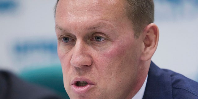 Former KGB agent Andrei Lugovoi speaks at a news conference in Moscow, Russia, in 2013.