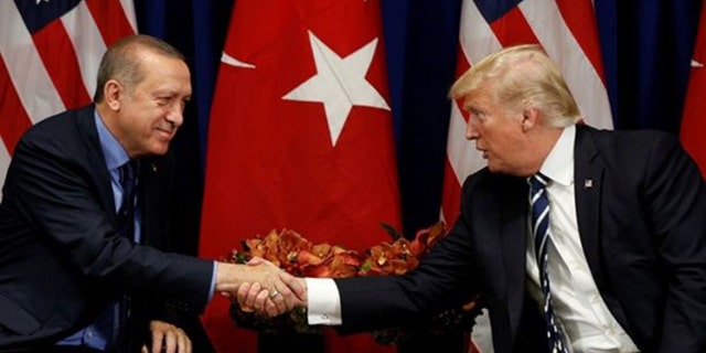 President Trump, right, meets with President Recep Tayyip Erdoğan of Turkey during the U.N. General Assembly in New York.