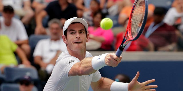 Andy Murray returning a shot against James Duckworth.