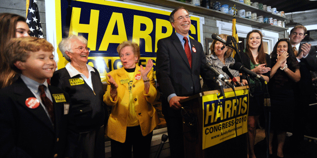 FILE: Republican Andy Harris celebrates with family and campaign staff after defeating incumbent Maryland Democratic U.S. Rep. Frank Kratovil on Nov. 2, 2010. (AP)