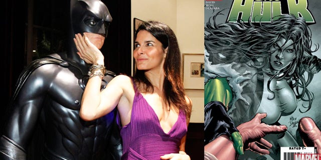 Angie Harmon poses with a Batman figure at the 3rd annual Women In Film, LA Pre-Oscar party in 2010. A hint at her She-Hulk leanings?
