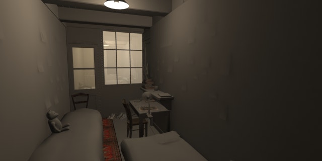 An early design render of Anne Frank's room. (CGO Studios)