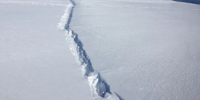 The A-68 iceberg separated from the Larsen C ice shelf in July 2017.  