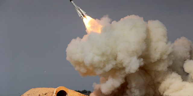 Dec. 29, 2016, photo, released by the semi-official Iranian Students News Agency (ISNA), shows long-range S-200 missile fired in a military drill in the port city of Bushehr, on the northern coast of Persian Gulf, Iran.