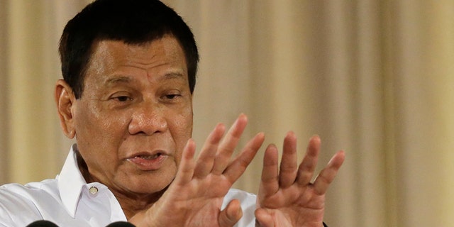 June 1, 2017: Philippine President Rodrigo Duterte gestures during his speech at a swearing in ceremony of officials of various municipalities at the Malacanang presidential palace in Manila, Philippines.
