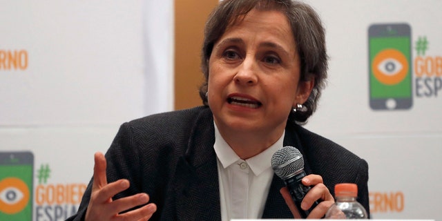 Mexican journalist Carmen Aristegui at a news conference on Monday.