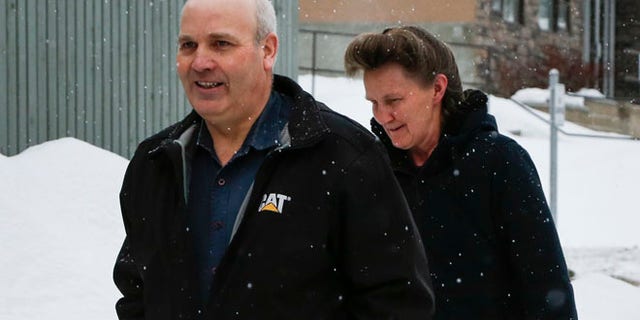 This Feb. 3, 2017, file photo, Gail Blackmore, right, and James Oler arrive at the courthouse in Cranbrook, British Columbia.