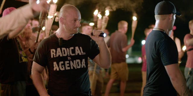 Christopher Cantwell, seen here in 2017, pleaded not guilty to extortion and interstate threat charges.