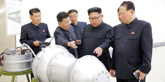 In this undated image distributed on Sunday, Sept. 3, 2017, by the North Korean government, shows North Korean leader Kim Jong Un at an undisclosed location.