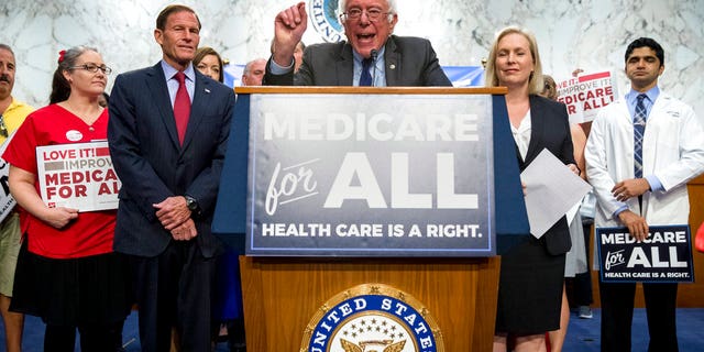 Sen. Bernie Sanders, D-Vt., joined by Democratic senators and supporters, unveils his Medicare for All legislation to reform health care.