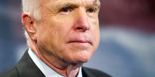 Sen. John McCain was hospitalized over the weekend for a tear in his Achilles tendon, his office said in a statement on Monday.