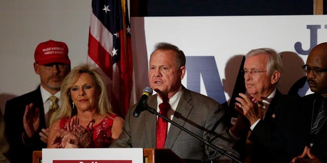 Judge Roy Moore speaks to supporters after beating Sen. Luther Strange in the Alabama Senate special election.