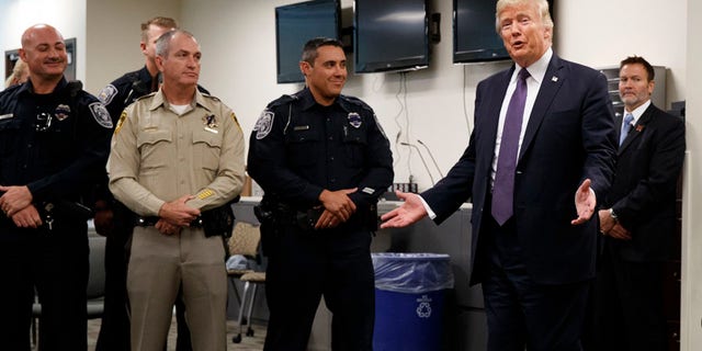 President Trump arrives to meet with first responders at the Las Vegas Metropolitan Police Department.