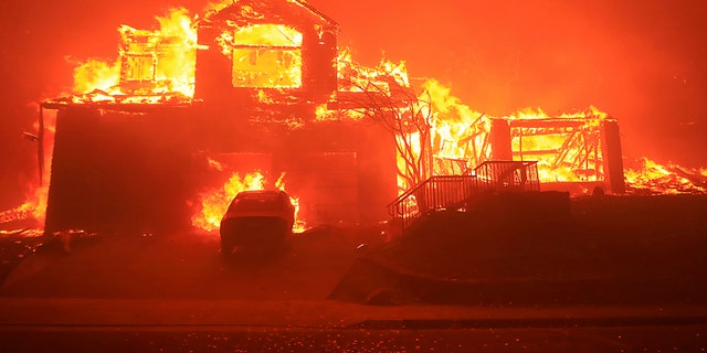 A home burns in Fountaingrove in Santa Rosa.