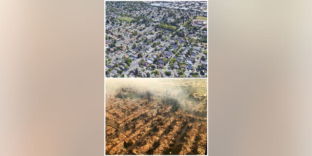 Before and after photos of Coffey Park neighborhood in Santa Rosa, Calif.