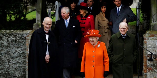 Queen Elizabeth II and members of the royal family attend the Christmas church service.