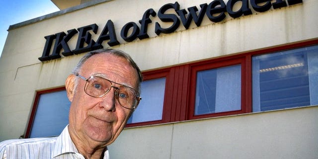 Ingvar Kamprad, founder of Swedish multinational furniture retailer IKEA, stands outside the company's head office in Almhult, Sweden. IKEA confirmed Sunday Ingvar Kamprad, the IKEA founder who created a global furniture empire, has died at 91.