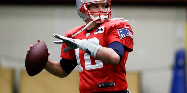 New England Patriots quarterback Tom Brady throws during a practice on Wednesday in Minneapolis. The Patriots are scheduled to face the Philadelphia Eagles in the NFL Super Bowl 52 football game Sunday.