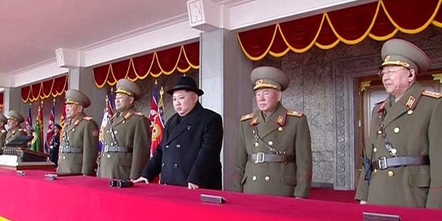 Kim Jong Un appeared with high-ranking officials during the military parade.
