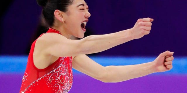 Mirai Nagasu of the United States celebrates after her performance in the ladies single skating free skating in the Gangneung Ice Arena at the 2018 Winter Olympics in Gangneung, South Korea, Monday, Feb. 12, 2018.