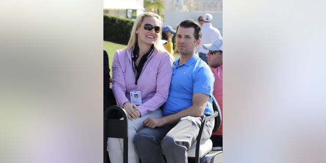 Vanessa Trump, seen in this file photo with her husband, Donald Trump Jr., was taken to a hospital in New York City Monday after opening a letter containing white powder.