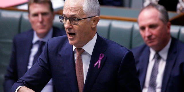 Australian Deputy Prime Minister Barnaby Joyce, right, survived a Parliamentary vote that threatened his political career after the opposition Labor Party called on Prime Minister Malcolm Turnbull, center, to fire his deputy for breaching standards of behavior demanded of government ministers.