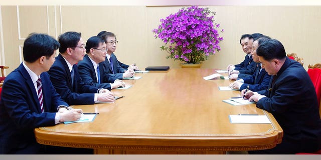 Top officials from South Korea met and had dinner with North Korean leader Kim Jong Un in Pyongyang Monday. It is the first time officials from Seoul have met with the young leader.
