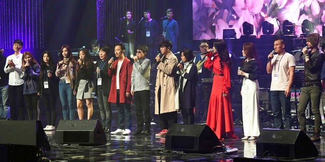 South Korean groups perform during a rehearsal in Pyongyang.