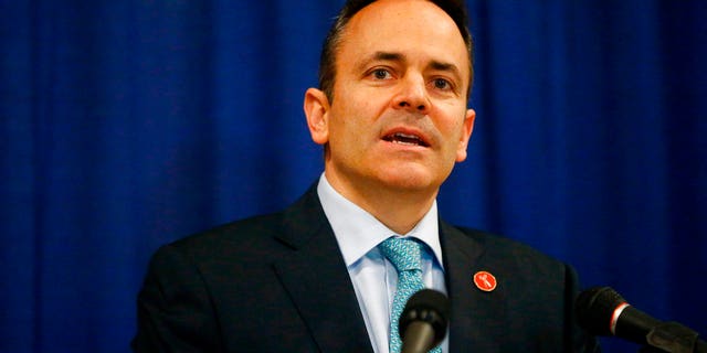 Kentucky Gov. Matt Bevin speaks at the Capitol Rotunda in Frankfort, Ky., Jan. 12, 2018.