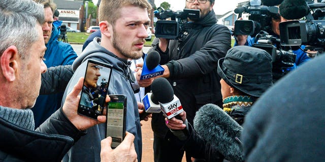 Alfie's father, Tom Evans, speaks to the media outside Alder Hey Children's Hospital in Liverpool, England.