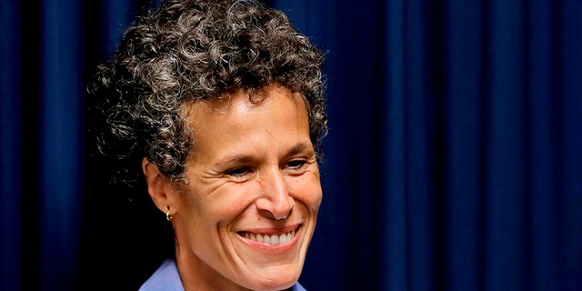 Bill Cosby accuser Andrea Constand smiles as she listens during a news conference after Cosby was found guilty in his sexual assault retrial on Thursday.