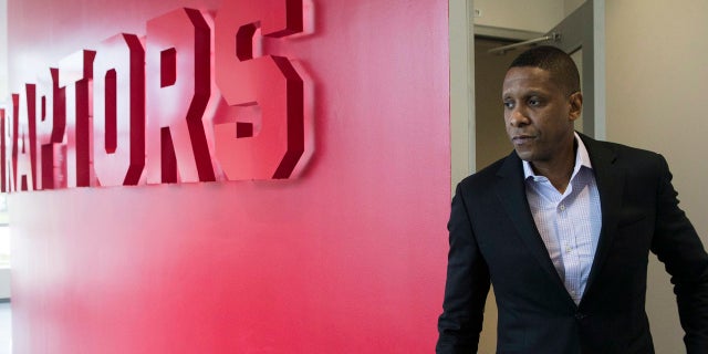 Toronto Raptors president Masai Ujiri arrives for an NBA basketball news conference after the firing of head coach Dwane Casey, Friday, May 11 , 2018, in Toronto.