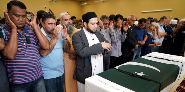 Funeral prayers are offered for Pakistani exchange student Sabika Sheikh, who was killed in the Santa Fe High School shooting, during a service at the Brand Lane Islamic Center Sunday, May 20, 2018, in Stafford, Texas.