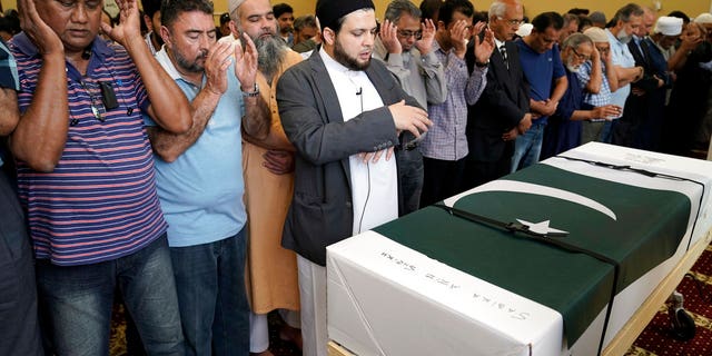 Funeral prayers are offered for Pakistani exchange student Sabika Sheikh, who was killed in the Santa Fe High School shooting, during a service at the Brand Lane Islamic Center Sunday, May 20, 2018, in Stafford, Texas.