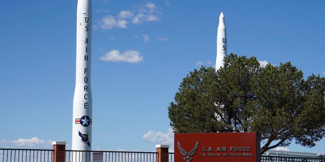 The entrance to F.E. Warren Air Force Base in Cheyenne, Wyoming, is seen Thursday, May 24, 2018. Documents obtained by The Associated Press reveal at least six airmen involved in a drug ring at F.E. Warren were buying, distributing or using the illegal hallucinogen LSD.