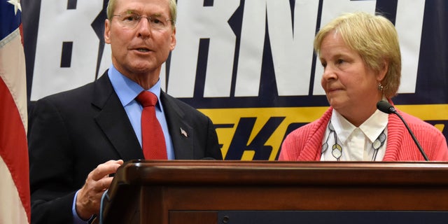 Former state Sen. Jim Barnett introduced his wife, Rosie Hansen, as his running mate in the race for the Republican nomination for governor.