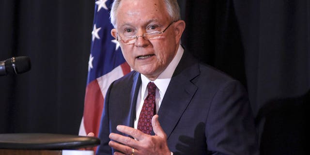In this June 14, 2018, file photo, U.S. Attorney General Jeff Sessions speaks about immigration at Parkview Field in Fort Wayne, Indiana.